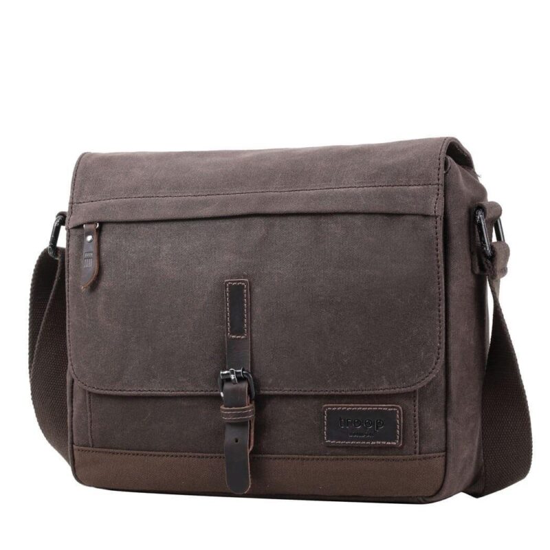 TRP0443 Troop London Heritage Canvas Leather Messenger Bag, Travel Bag, Tablet Friendly